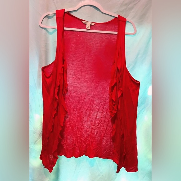 Banana Republic Sweaters - Banana Republic Red Ruffle-Trim Sleeveless Cardigan